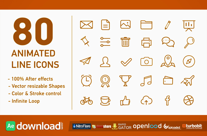 VIDEOHIVE 80 ANIMATED LINE ICONS FREE DOWNLOAD - Free After Effects  Template - Videohive projects