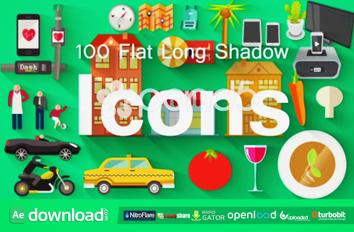 100 FLAT LONG SHADOW ICONS