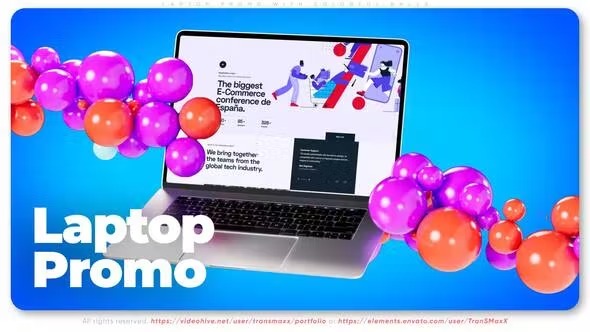 Laptop Promo With Colorful Balls